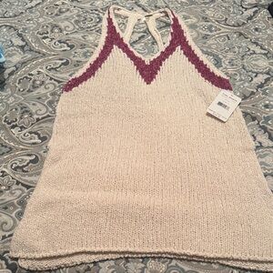 Free People Beige and Burgundy Knit Tank Top